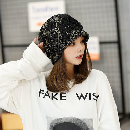 Polyester Lace Three Flowers Toque Sweet Temperament Sleeve Cap