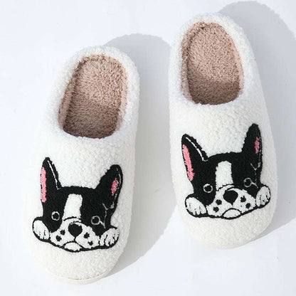 Bulldog Cartoon Slippers – Fleece-Lined, Thick, Non-Slip Shoes Bulldog Slippers Home Indoor And Outdoor | Ectron Online