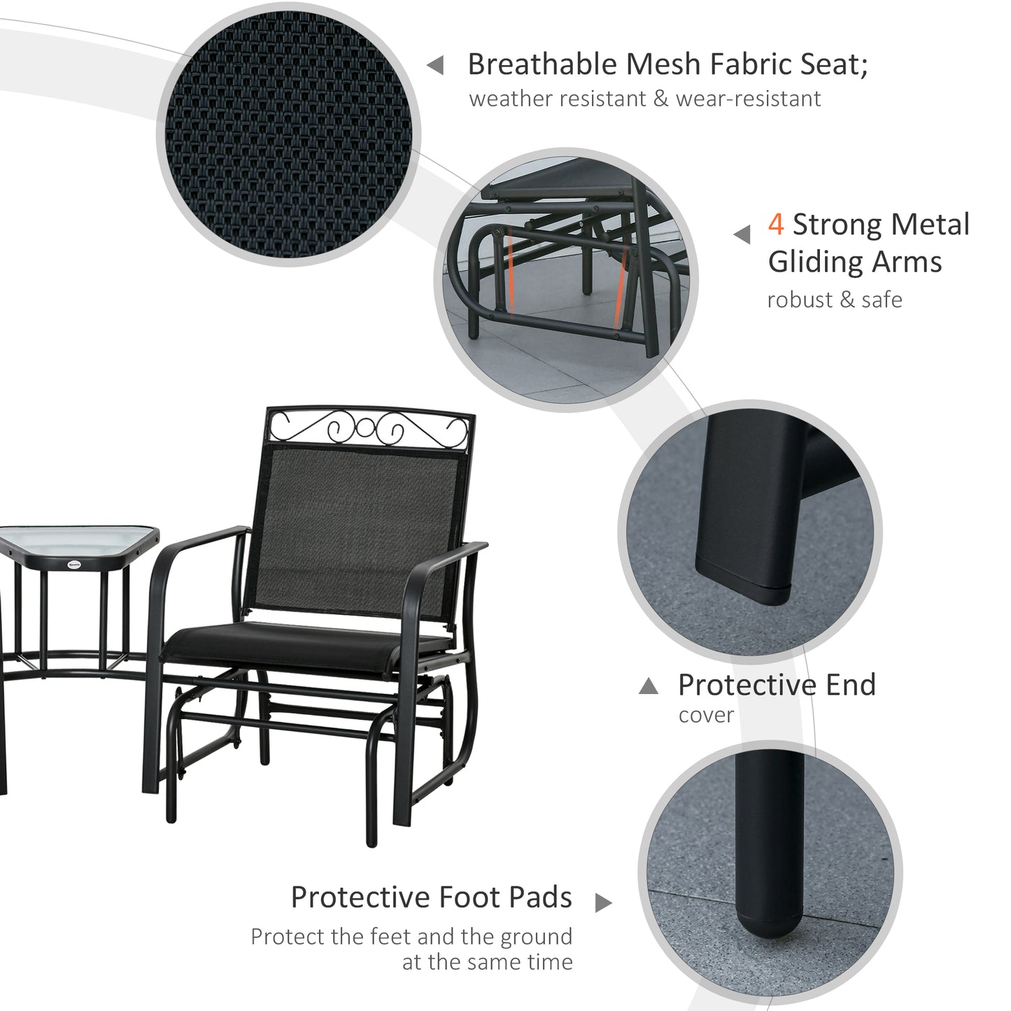 Outdoor Glider Chairs with Coffee Table - 2-Seat Patio Swing Set