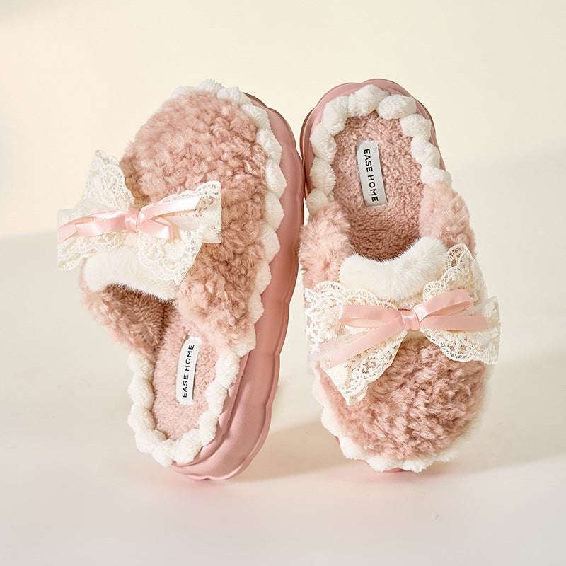 Women’s Autumn & Winter Cotton Slippers – Non-slip Bow Design Cotton Slippers Women's Autumn And Winte | Ectron Online