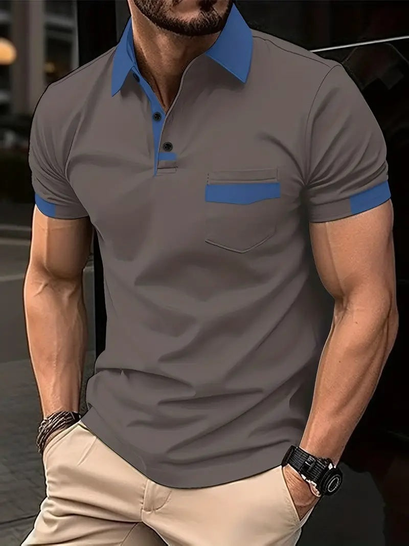 Men’s Colour Block Polo – Pocket Sports Casual Short Sleeve Men's Color Matching Pocket Polo Shirt S | Ectron Online