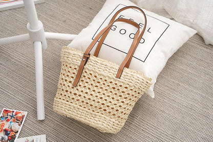 Large Capacity Fashion Urban Simple White Khaki Straw Braided Bag