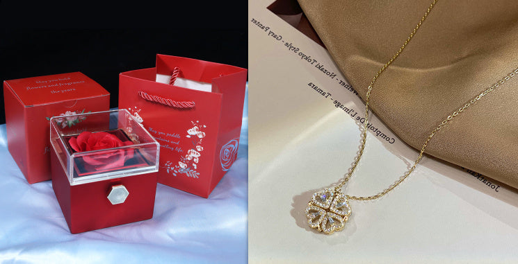 Romantic Surprise - Folding Heart Necklace Retro Magnetic Folding Heart Shaped Four Leaf Clover Pendant Necklace Women Love Clavicle Chain Gifts Openable Choker Jewelry | Ectron Online