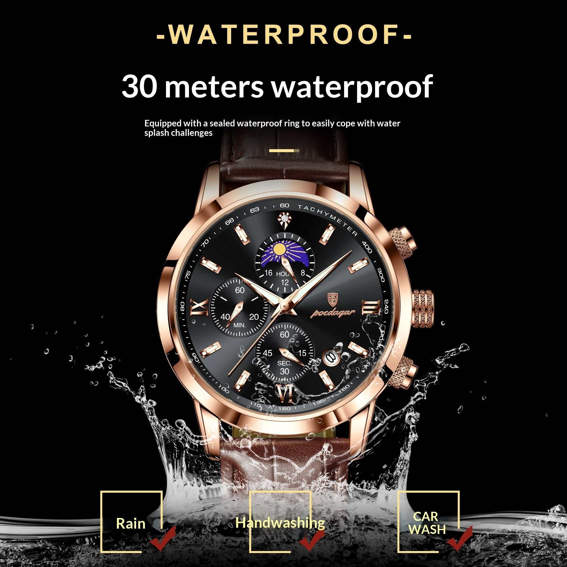 Men's Moon Phase Multi-function Chronograph Watch Men's Watch With Moon Phase And Multi-fu | Ectron Online