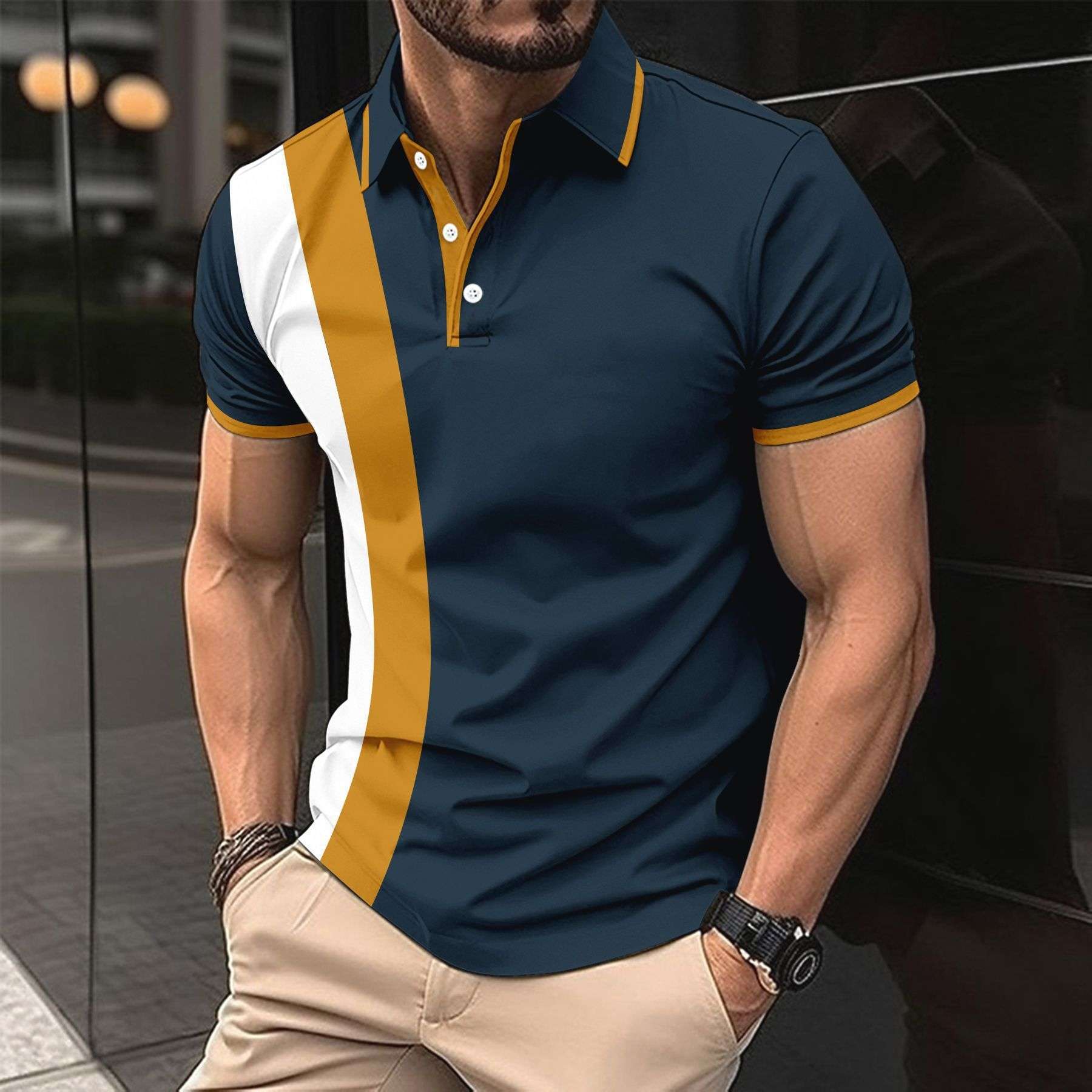 Men’s Colorblock T-Shirt – Business Casual All-Match Style Business Colorblock All-matching T-shirt | Ectron Online