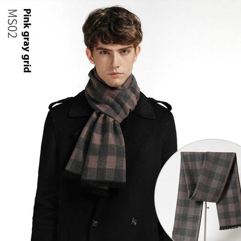 Simple Plaid Warm Keeping Artificial Cashmere Scarf Men's Scarves | Ectron Online