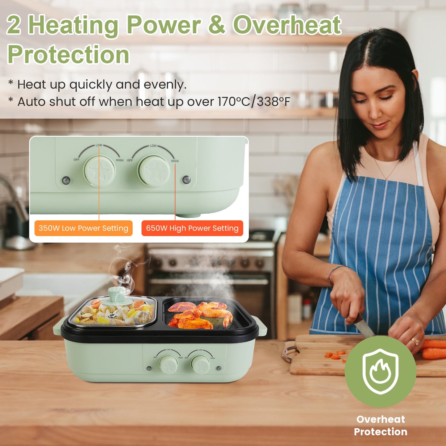 2-in-1 Electric Hot Pot with Grill - Portable Non-Stick Griddle