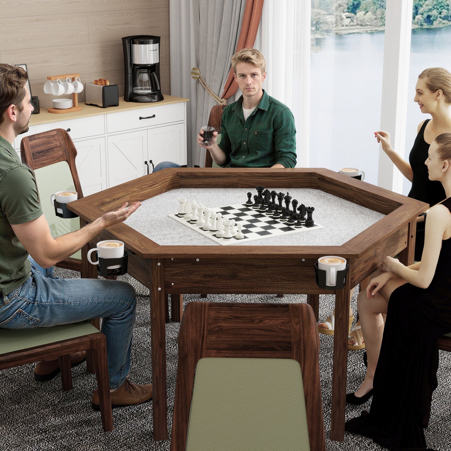Hexagon Board Game & Dining Table - 6 Player Rustic Brown Wood