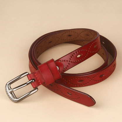 Vintage Hollow Belt Leather Cowhide Copper Pin Buckle