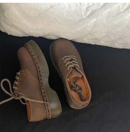 Women's Leather Muffin Shoes - Thick-Soled Round Toe Women's Leather Round Head Thick-soled M | Ectron Online
