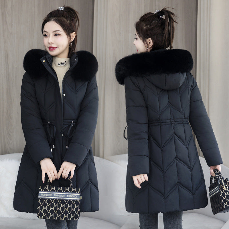 Women's Mid-Length Cotton Jacket | Large Fur Collar Thickened Coat