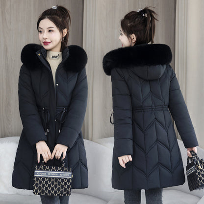 Women's Mid-Length Cotton Jacket | Large Fur Collar Thickened Coat Large Fur Collar Coat Mid-length Thicken | Ectron Online