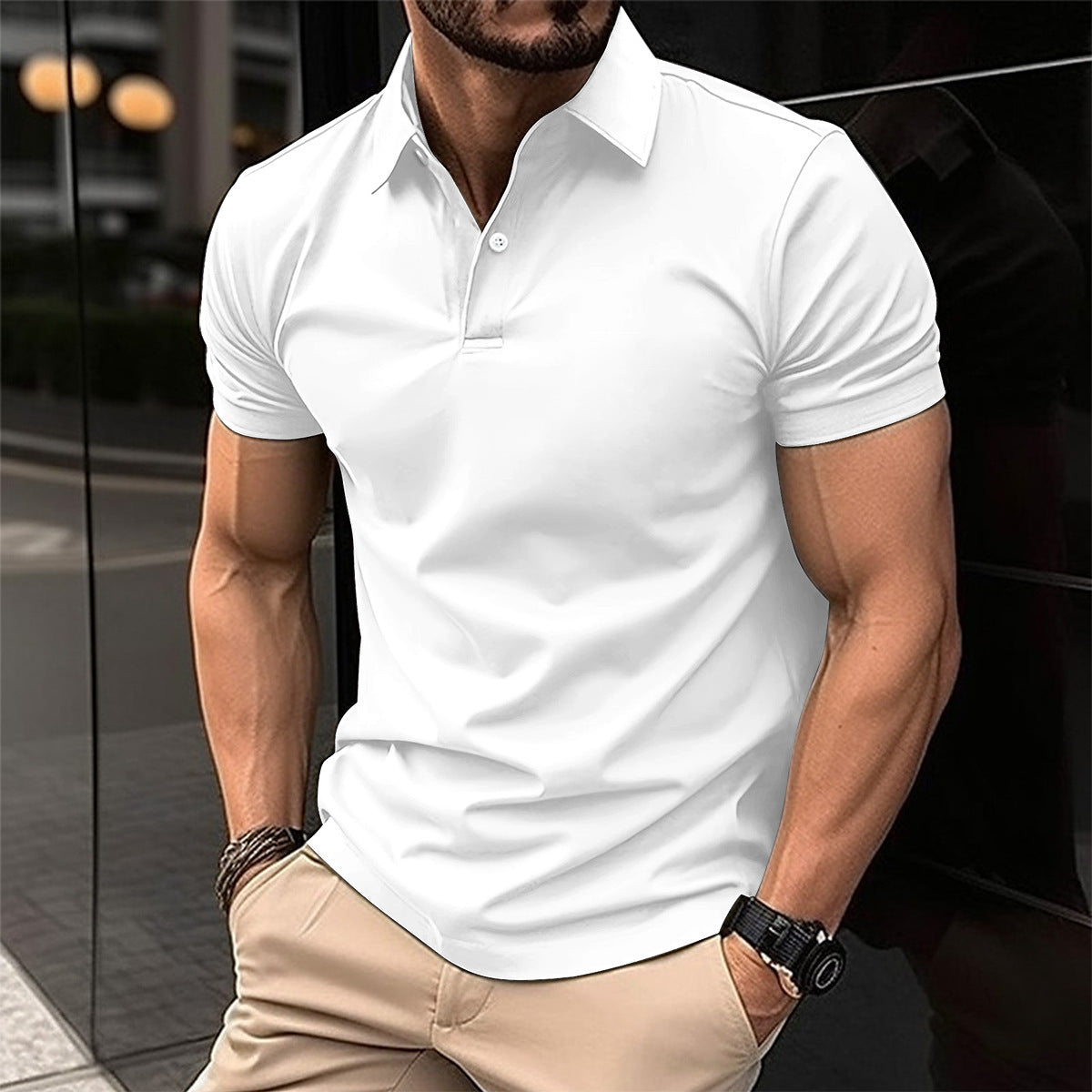 Men’s Summer Polo Shirt – Solid Colour Button Lapel Top Summer Short Sleeve Polo Shirt Men Solid | Ectron Online