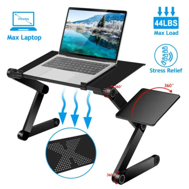 Foldable Aluminum Laptop Desk with Mouse Board - Adjustable Stand Foldable Laptop Desk With Mouse Board An | Ectron Online