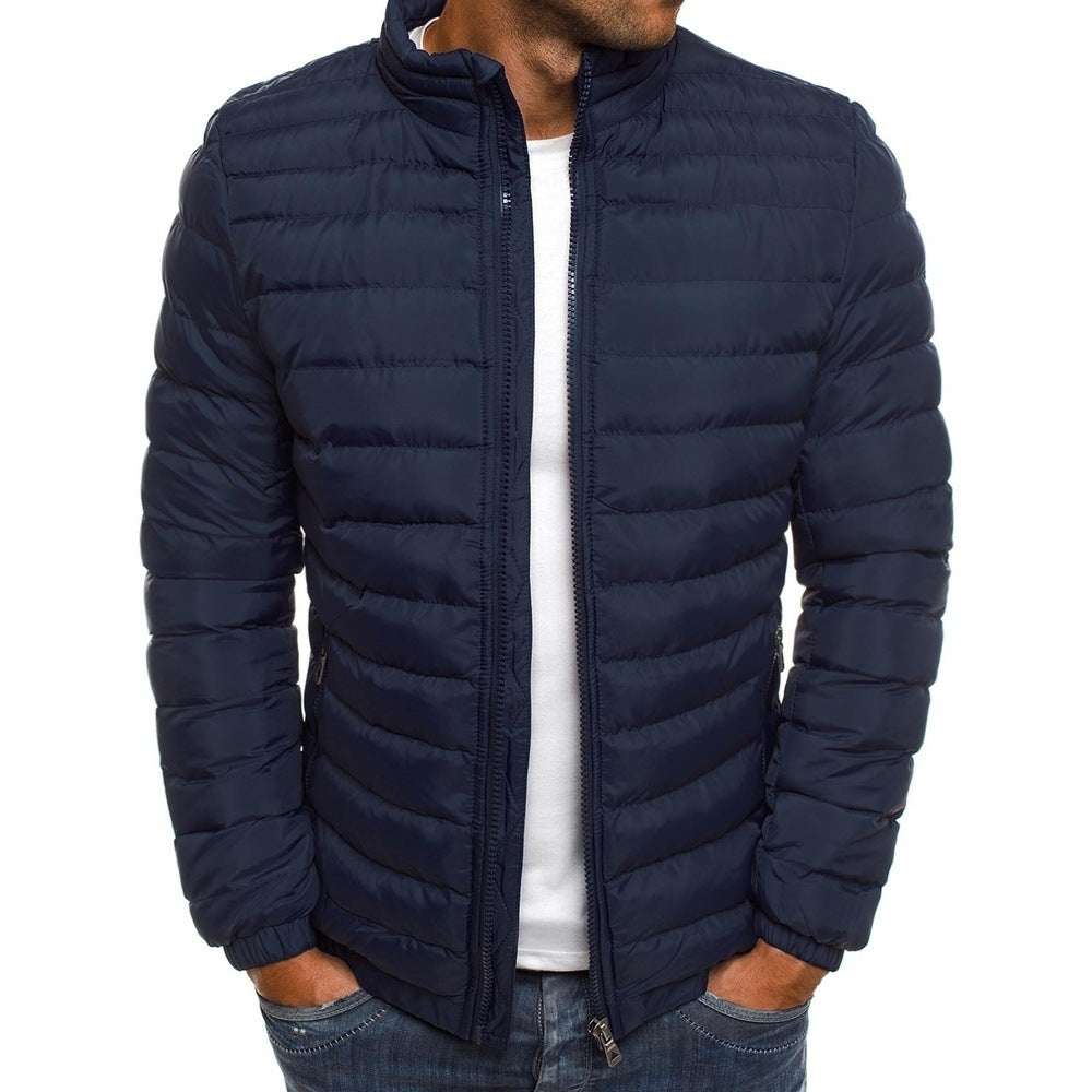 Men's Solid Color Cold-Proof Overcoat Men Jacket Zipper Solid Color Long Sleev | Ectron Online