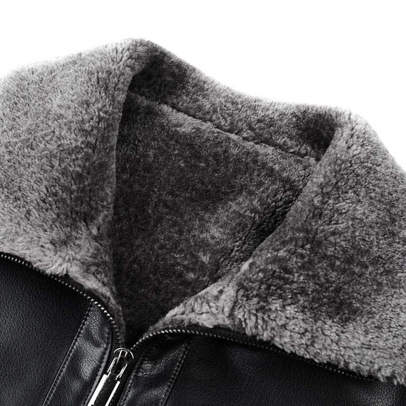 Middle-aged Plus Suede Winter One-piece Fur Men's Sheep Lapel Polo Coat