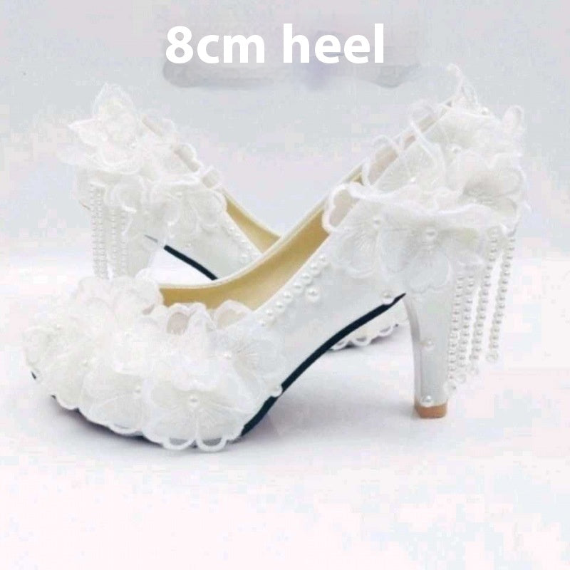 Shoes Korean Style - Flower Rhinestone Tassel Bride Male Lace High-heeled Shoes Korean Style | Ectron Online