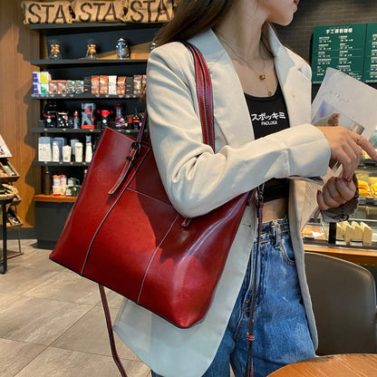 Women's Genuine Leather Tote Bag | Large Cowhide Messenger Bag Big Bag Genuine Leather Capacity Cowhid | Ectron Online
