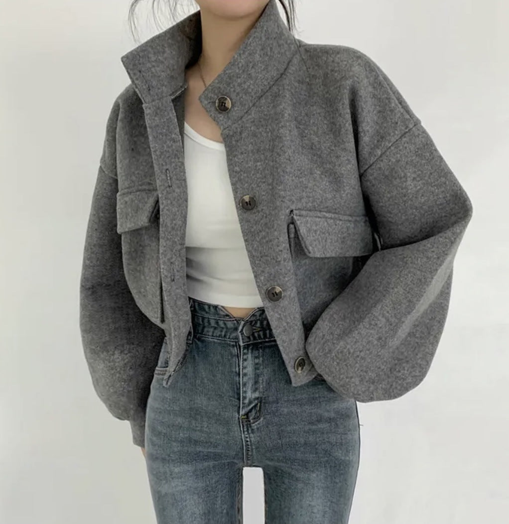 Relaxed Fit Woolen Coat Short Idle Style Loose Casual Woolen Woo | Ectron Online
