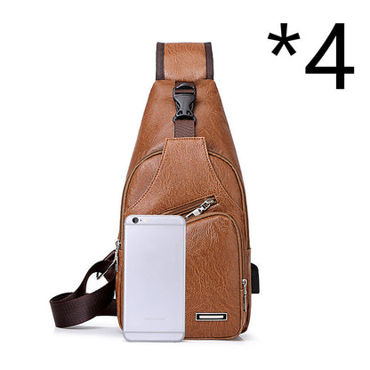 Light brown chest bag holding a smartphone in the front compartment