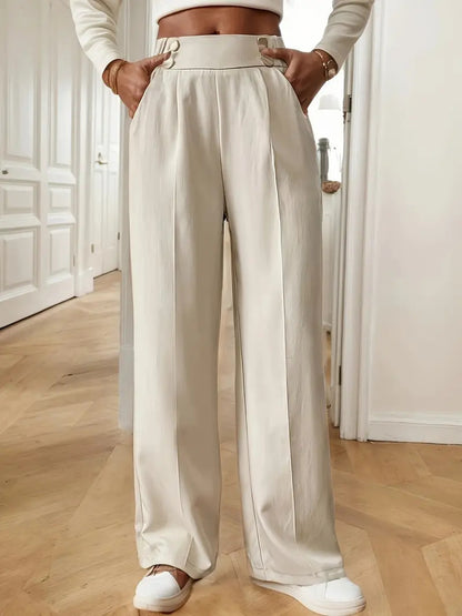 Women's Special-Interest Design Straight-Leg Pants | Solid Color Edit Straight-leg Pants Women's Special-inter | Ectron Online