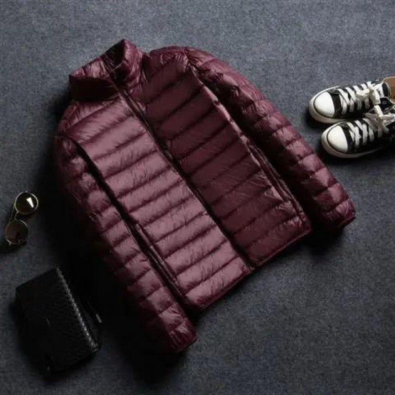 Men's Stand Collar Hooded Short Ultra-thin Down Jacket