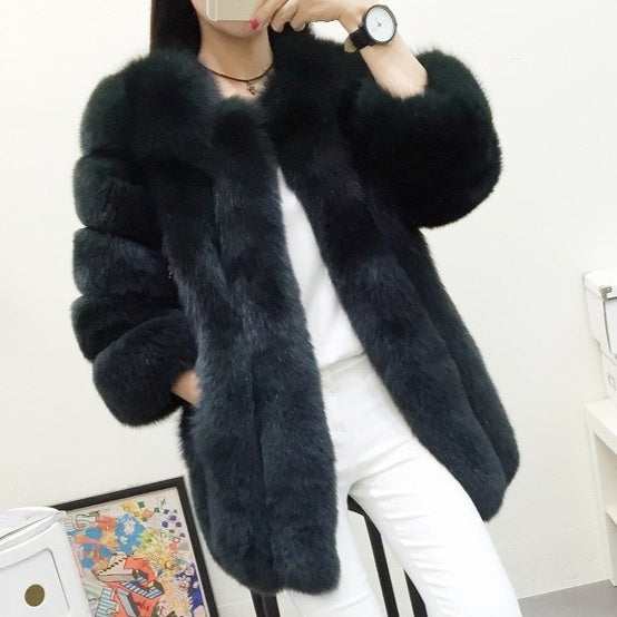 Women's Fox Fur Mid-Length Coat | Luxurious Winter Fur Jacket