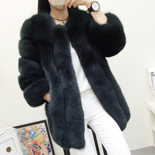 Women's Fox Fur Mid-Length Coat | Luxurious Winter Fur Jacket