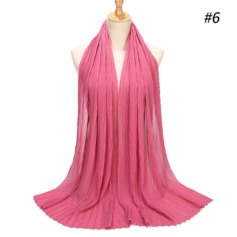 Fashion Pearl Chiffon Pleated Head Gauze Scarf