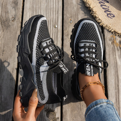 Women's Flyknit Mesh Sneakers | Breathable Lace-Up Walking Shoes Flyknit Mesh Shoes Women's Breathable La | Ectron Online