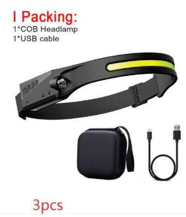 COB LED Induction Riding Headlamp Flashlight, USB Rechargeable COB LED Induction Riding Headlamp | Ectron Online