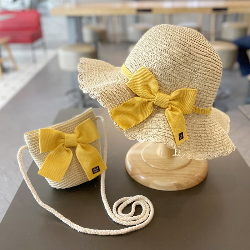 Girls Summer New Straw Hat Bag Set