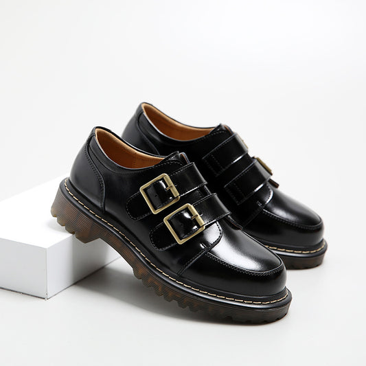British Retro Double Buckle Pumps - College Style Shoes British Big Head Female College Style Re | Ectron Online