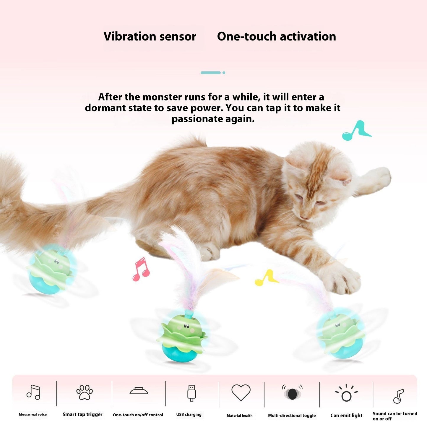 Rotating Self-Hi Relieving Stuffy Cat Teaser Feather Pet Toy