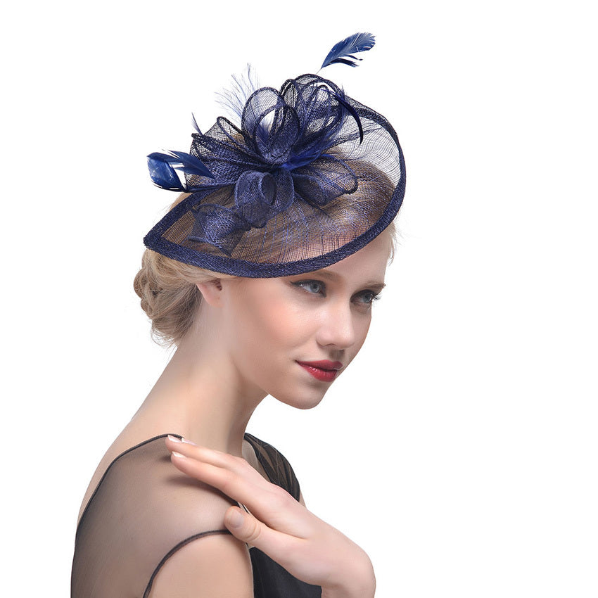 Hemp Yarn Feather Hairpin – Elegant Bridal & Banquet Accessory Hemp Yarn Banquet Net Top Hat Bridal Fea | Ectron Online