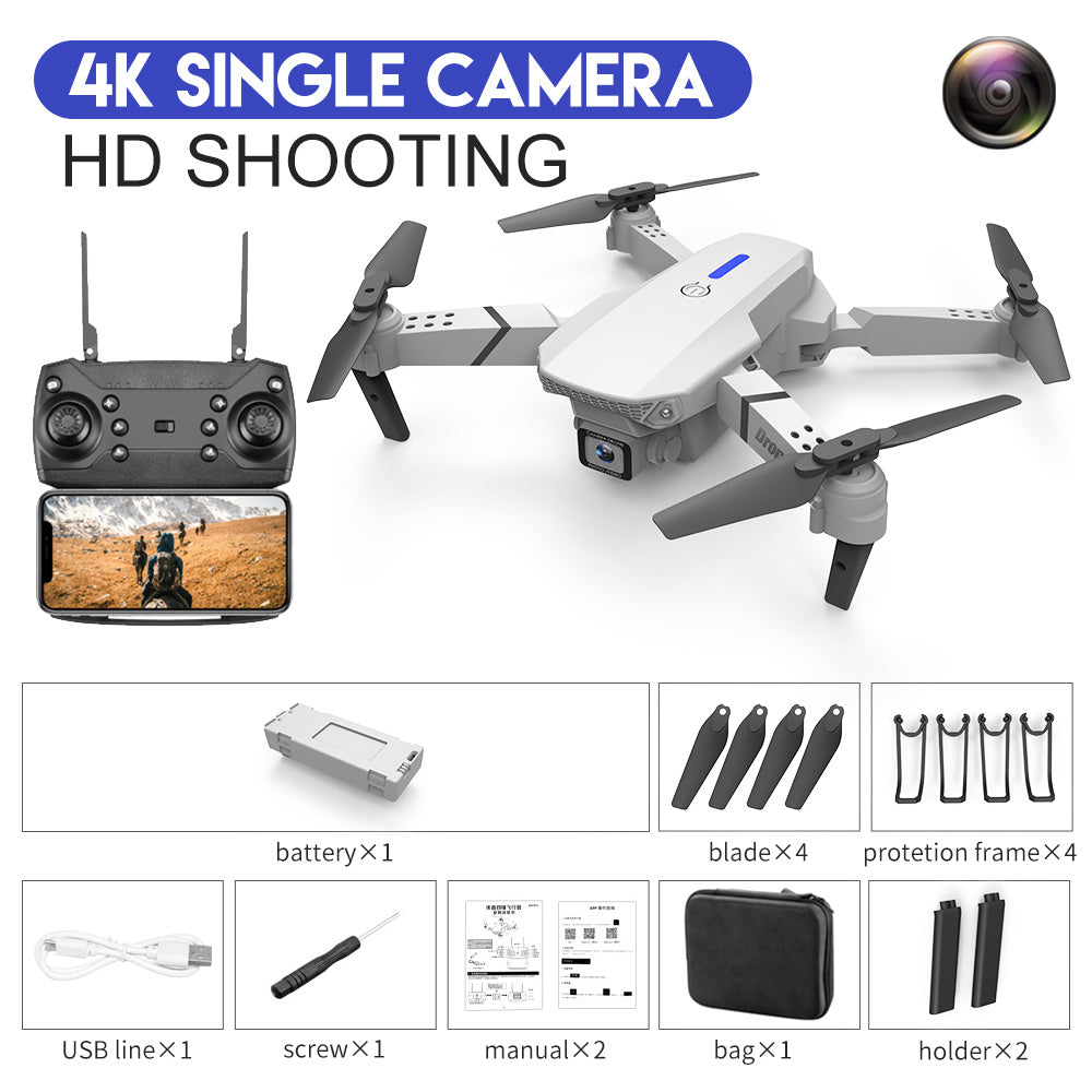 White quadcopter drone kit with remote controller and camera drone