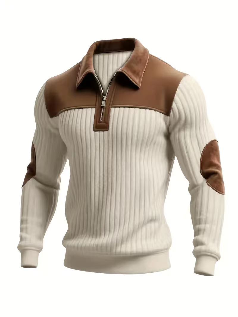 Women's Notched-Collar Patchwork Knit Top