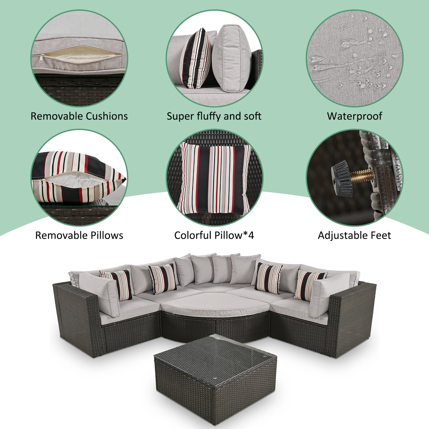 7-Piece Outdoor Wicker Sofa Set - Brown Rattan Patio Conversation Set