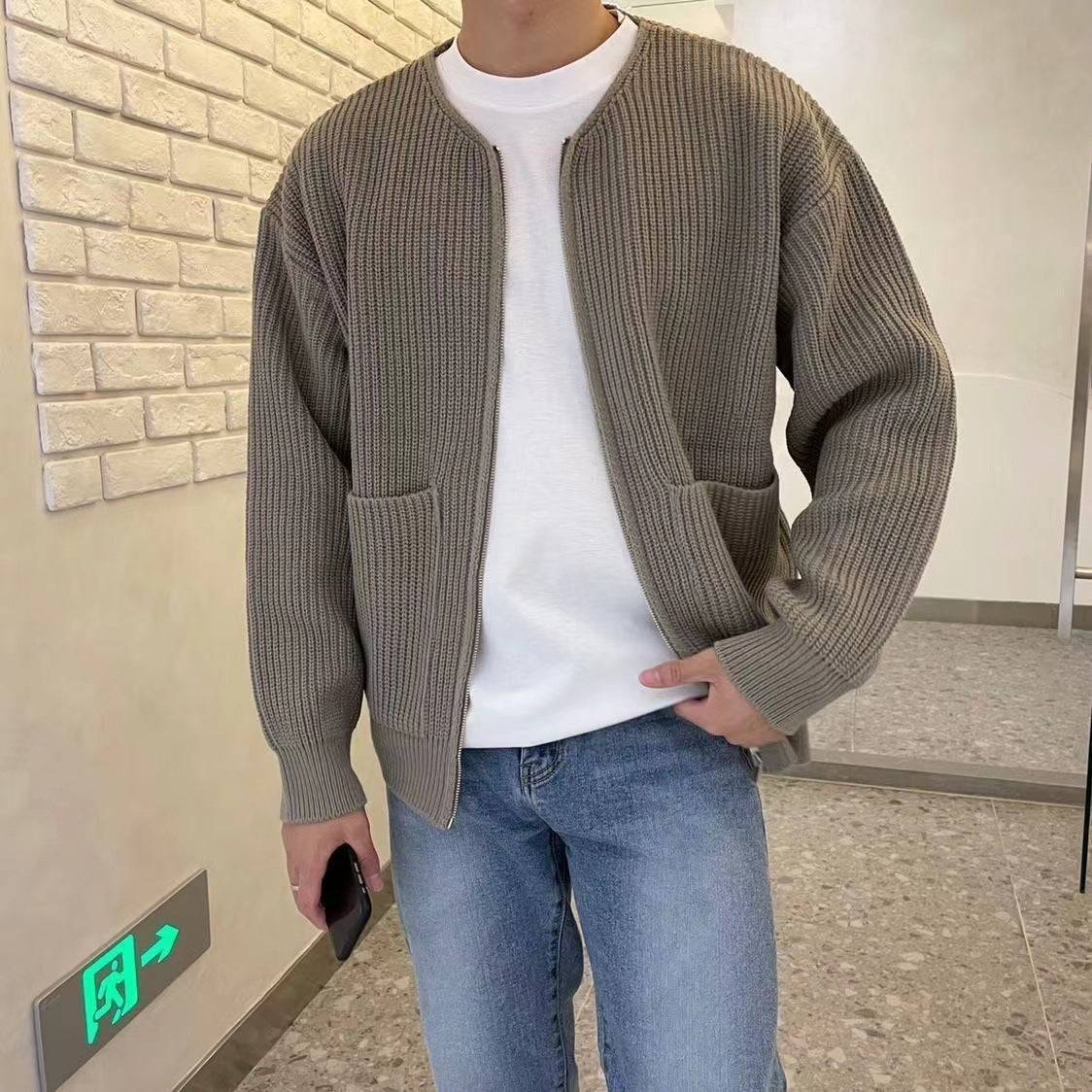 Men's Zip-Up Knitted Cardigan - Funnel Neck Sweater Men Zip Up Knitted Cardigan Lined Funnel | Ectron Online