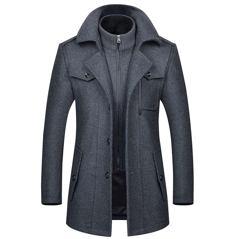 Men's Woolen Coat with Double Collar