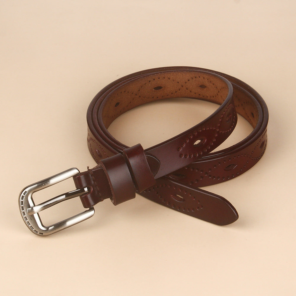 Vintage Hollow Belt Leather Cowhide Copper Pin Buckle