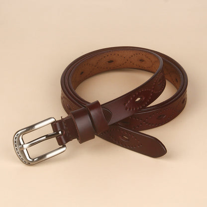 Vintage Hollow Belt Leather Cowhide Copper Pin Buckle