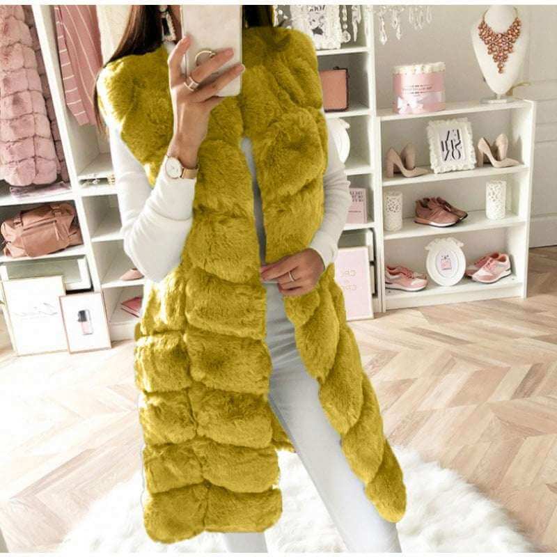 Long Faux Fur Vest Fur Long Vest Cotton-padded Coat | Ectron Online