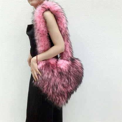 Plush Large Capacity Love Shoulder Bag for Women Winter Fleece Shoulder Bags Women Heart | Ectron Online