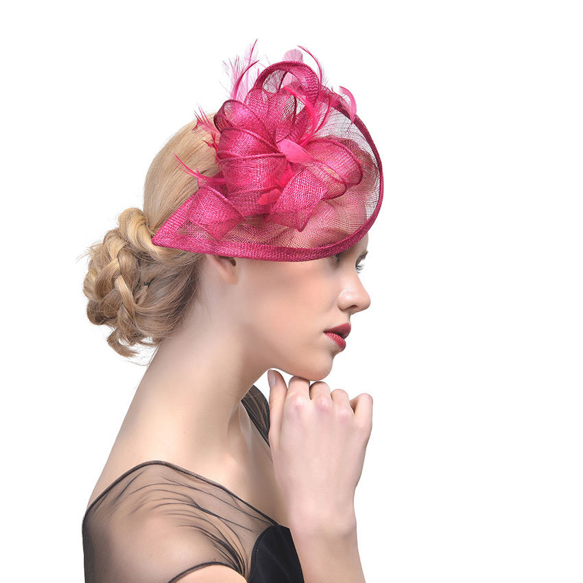 Hemp Yarn Feather Hairpin – Elegant Bridal & Banquet Accessory Hemp Yarn Banquet Net Top Hat Bridal Fea | Ectron Online