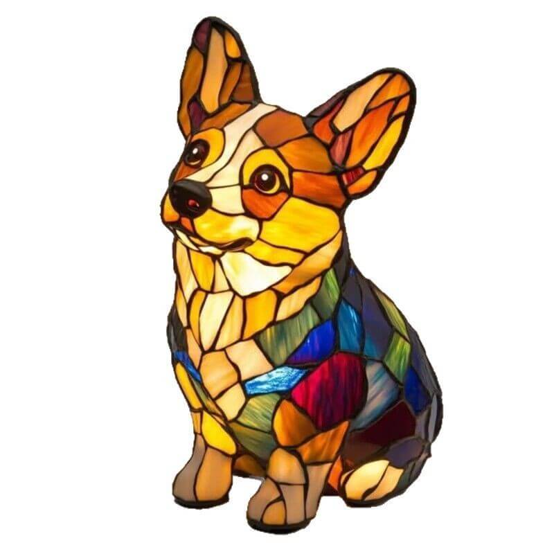 Colorful mosaic dog lamp with long ears, sitting posture