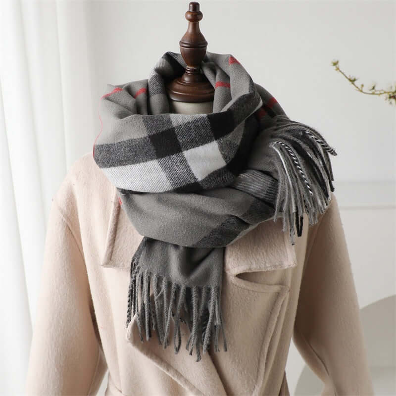 Unisex Cashmere-Like Plaid Warm Shawl Scarf