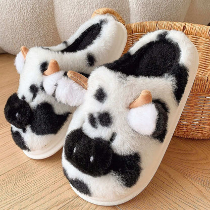 Cute Cartoon Cow Plush Slippers – Warm, Non-Slip for Couples Cute Cartoon Cow Plush Slippers Winter W | Ectron Online