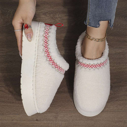 New Ethnic Plush Slippers – Thick Sole Warm Winter Shoes New Ethnic Style Sewing-edge Plush Slipp | Ectron Online