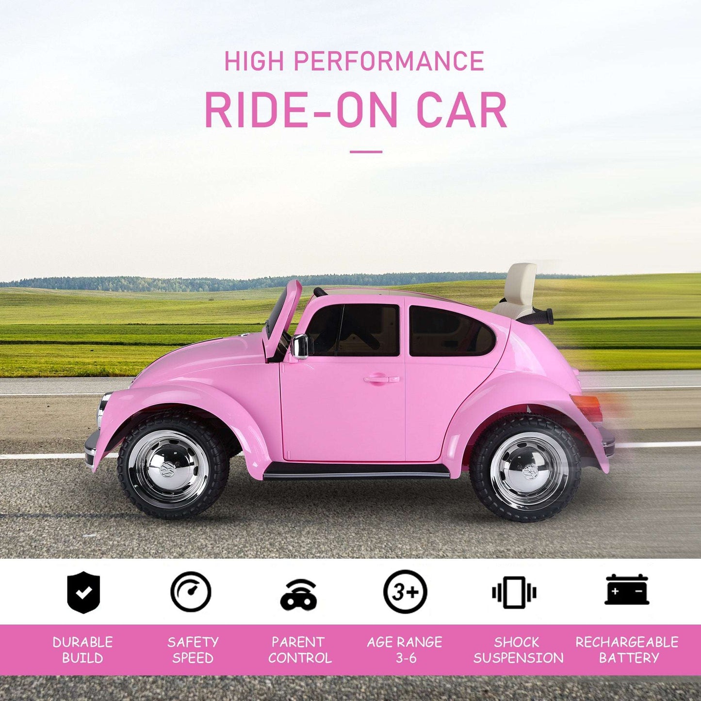 Licensed VW Beetle Kids Electric Car - Pink 12V Ride-On with Remote Licensed Volkswagen Beetle Ride-on Kids | Ectron Online
